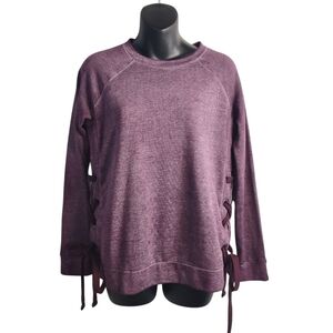 a.n.a Women's Purple Side Ties Bows Crewneck Longsleeve Sweatshirt Size …